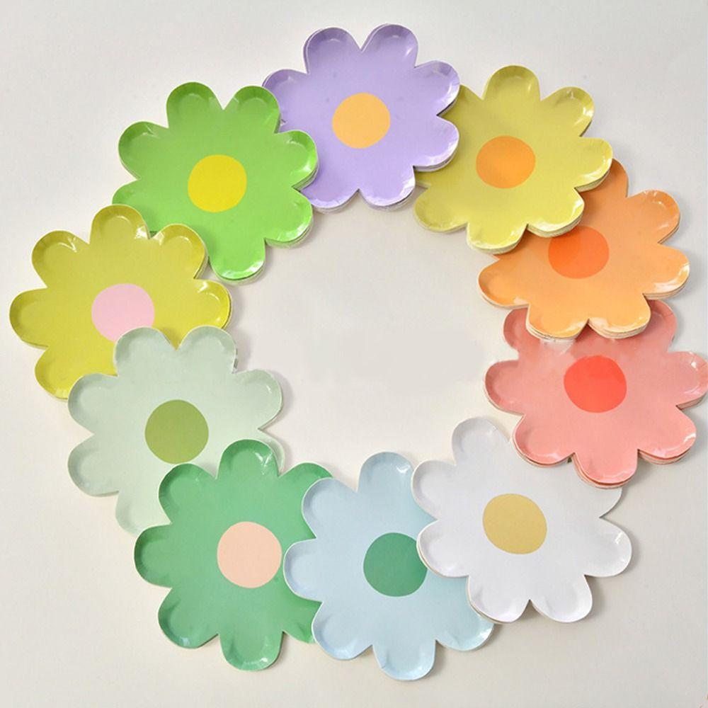 10pcs Kids Birthday Party Flower Dinner Plate Small Paper Cake Plate New Daisy Picnic Tableware