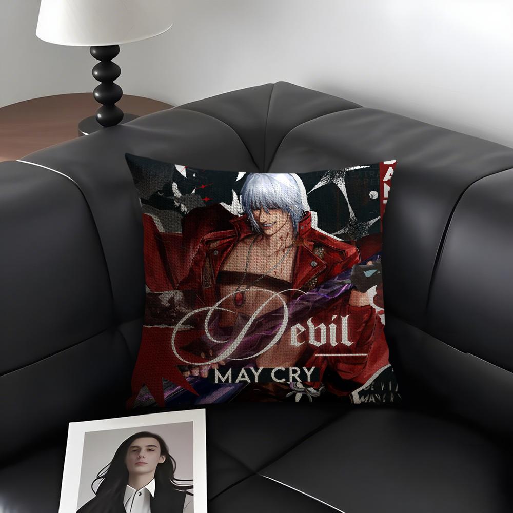 The D-Devil May Cry Cushion Cover Natural Linen Organic Fabric Double-Sided Printing Sofa Home Decor Gift Pillow Case