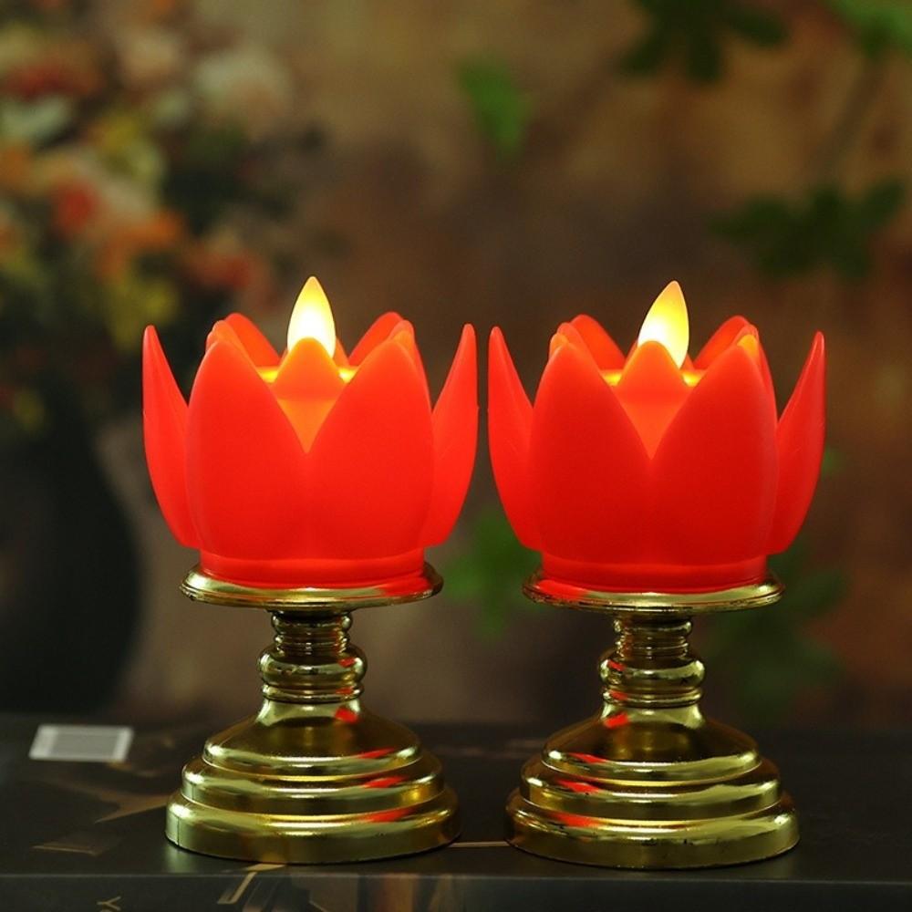 New Prayer LED Candle Lamp Colorful Battery Operated Lotus Lamp Long-lasting Light Simulated Candlestick Buddhist Decoration