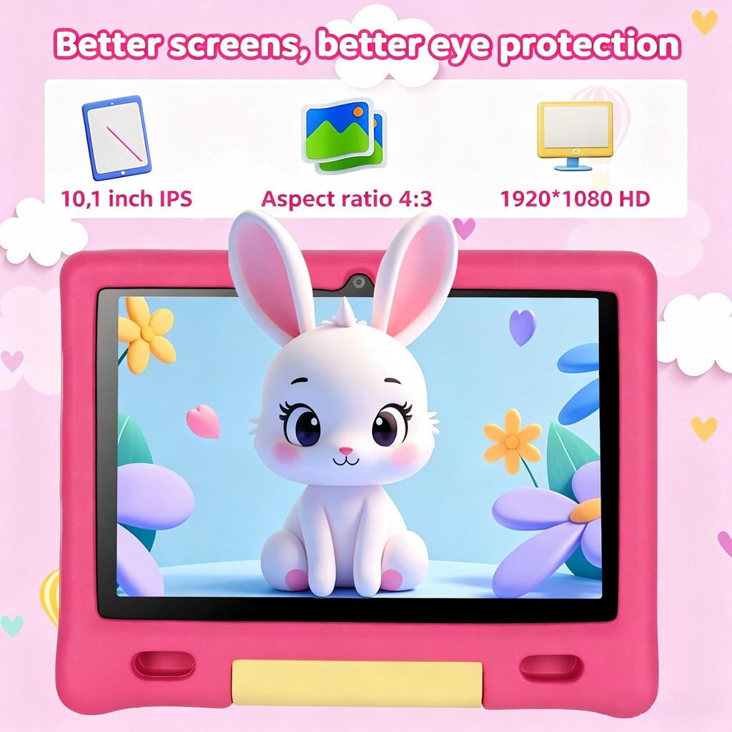 Android 15 Kinder Tablet, 10,1 Inch, HD 1280×800 Scherm, 20GB RAM+128GB ROM, 5MP+8MP Camera