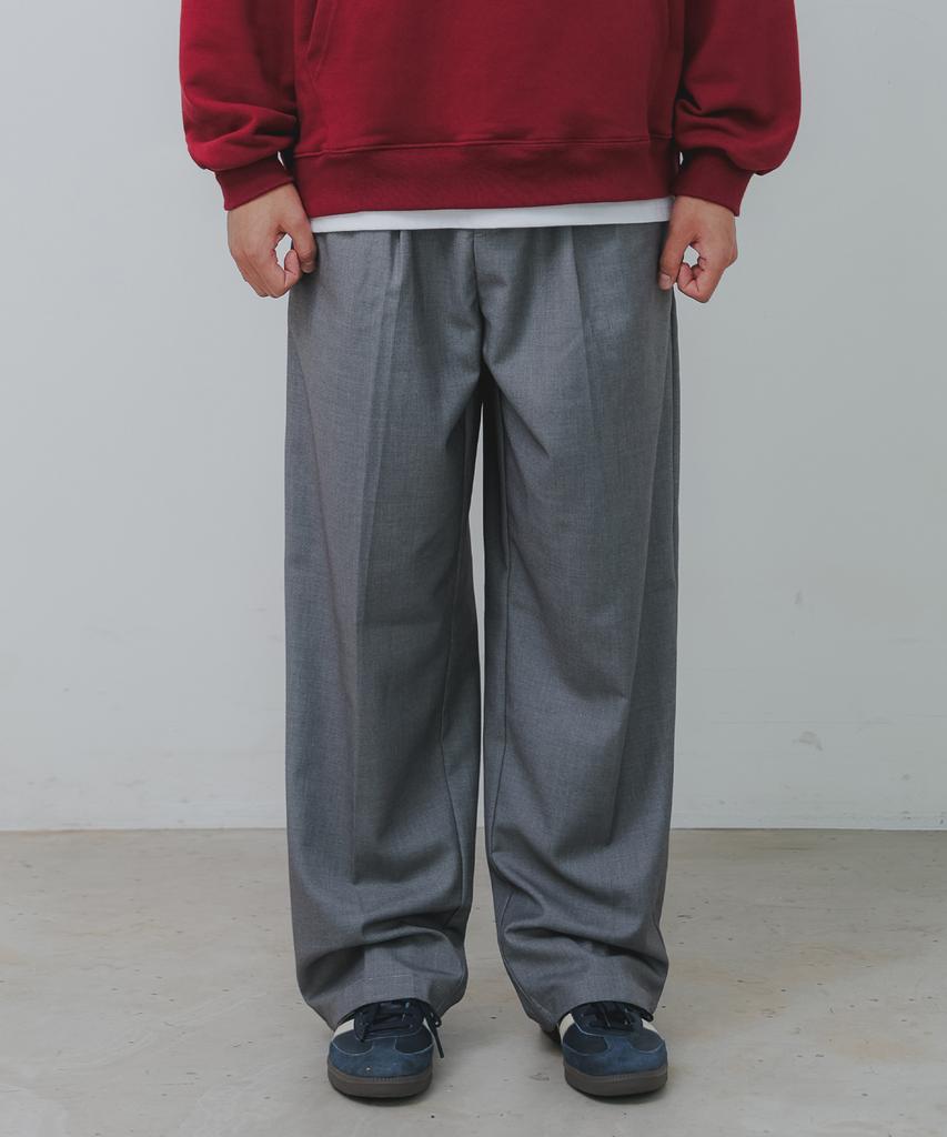 BAKKEN Side Hidden Elastic Two-Pleated Wide Slacks Pants Bk8901_Gray