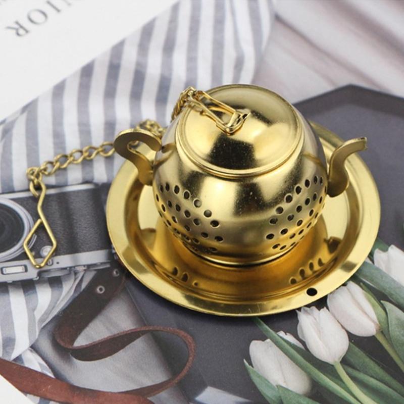 Exquise Theepot Vorm Kruiden Bloem Thee Infuser Zeef RVS Verguld Hangende Ketting Filter Keuken Theeaccessoires