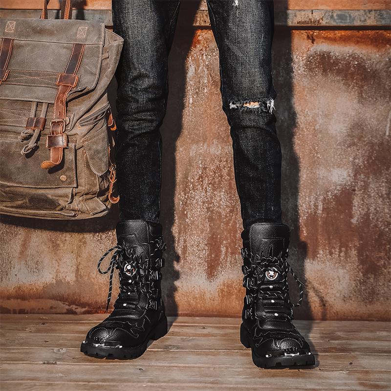 Cycling Boots Four Seasons Men's Outdoor Motorcycle Boots Plus Size High Top Casual Leather Boots Fashion British Anti Slip Boot