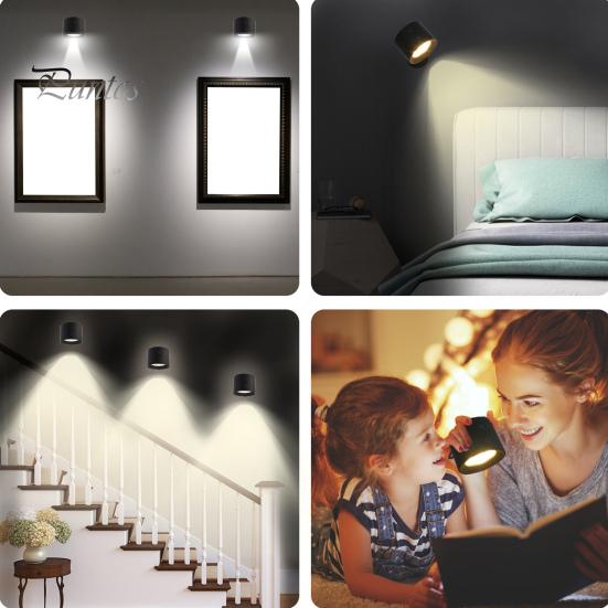 1 Set LED Magnetic Wall Lamp Intelligent 360 Degree Rotation USB Charging 3-Color Temperature Remote Control Long Battery Life Lamp