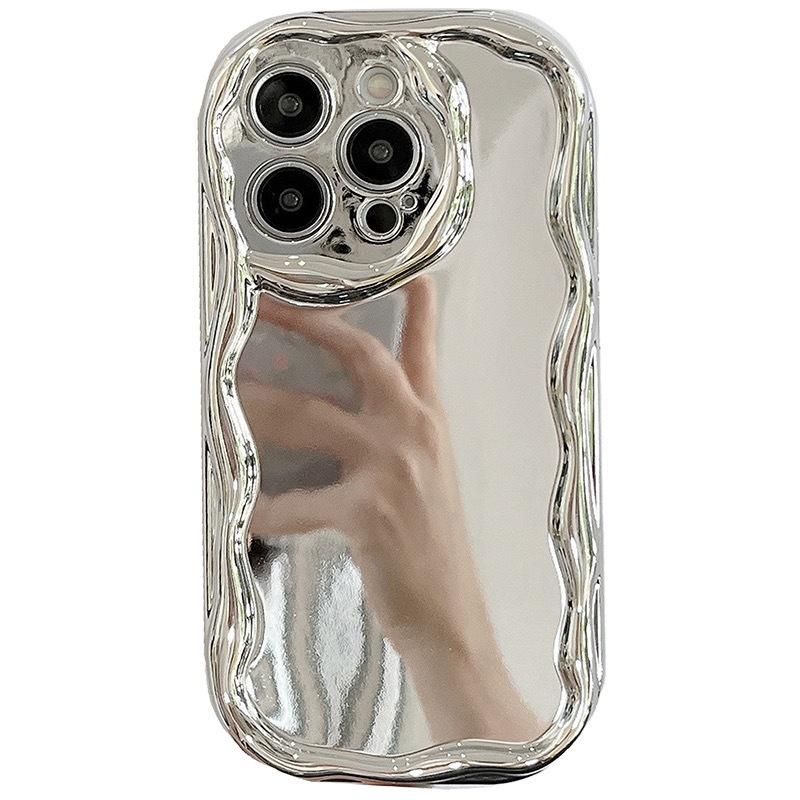 Applicable to iphone17 cream pattern mobile phone case Apple 16PROMAX electroplated three-dimensional wave mirror protective case 15