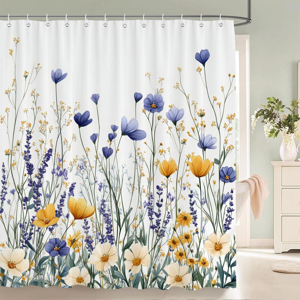 Waterverf Bloemen, Bladeren En Vlinders Douchegordijn Bloemenprint Badkamer Bad Gordijn Huisdecoratie Gordijn Met Haken