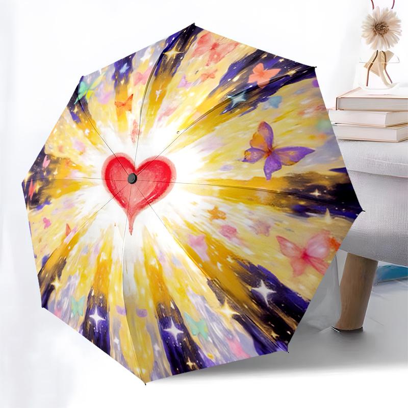 Colorful Butterfly Heart Automatic Opening Folding Umbrella - 8 Bone Iron Frame, Suitable for Fans, Travel, Daily Use, Festive Gift1121001a