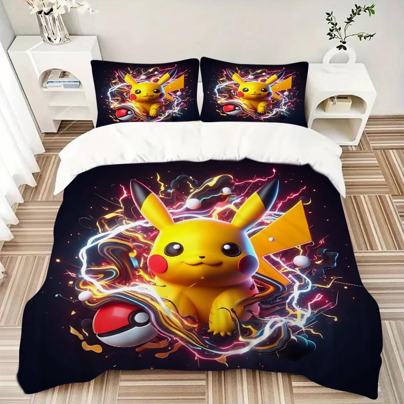 3pcs Pikachu Printed Quilt Set - Soft and Comfortable Quilt Cover for Bedroom, Guest Room L080