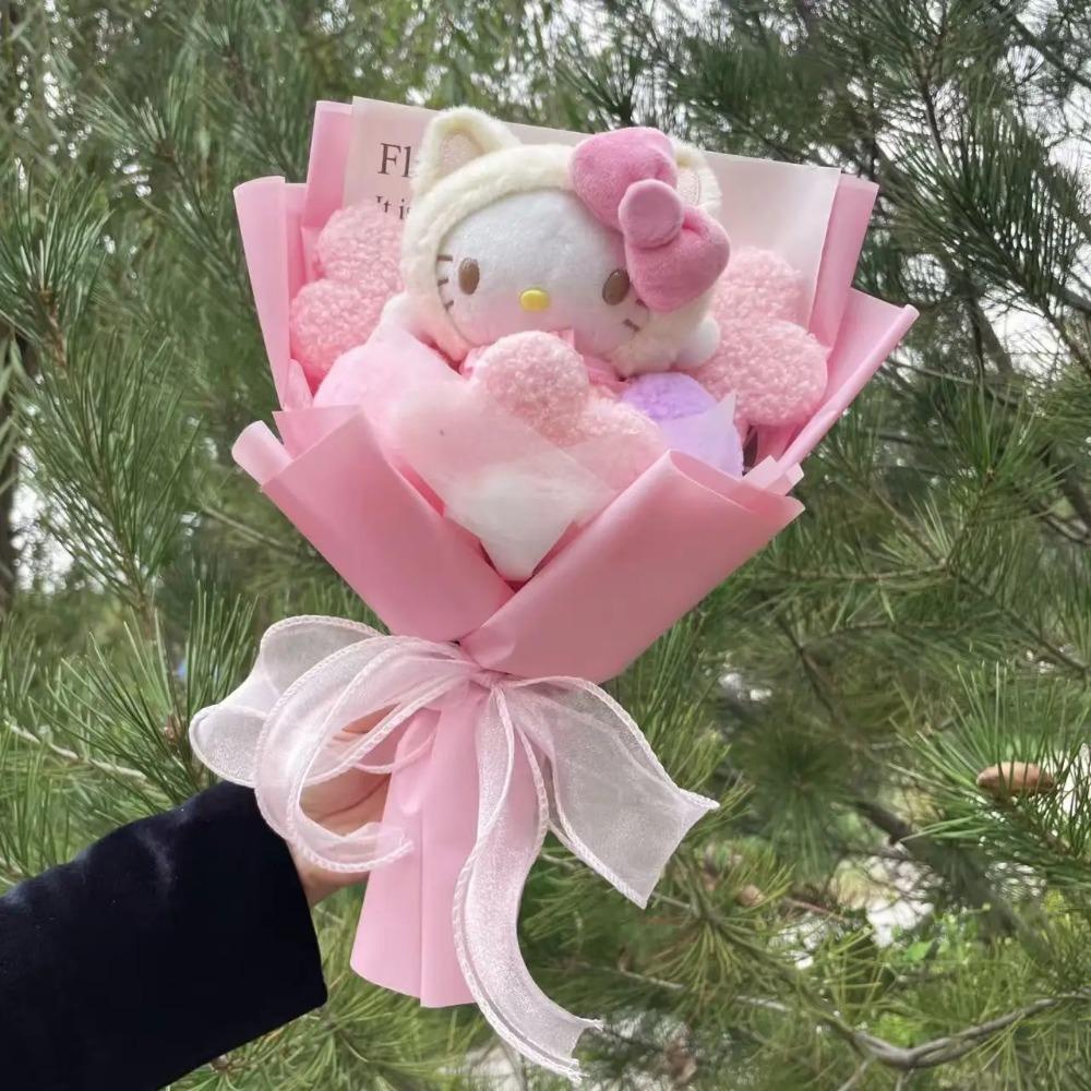 Kawaii Hello Kitty Cat Dolls With Artificial Flowers Creative Bouquet Christmas Valentine Birthday Graduation Gifts