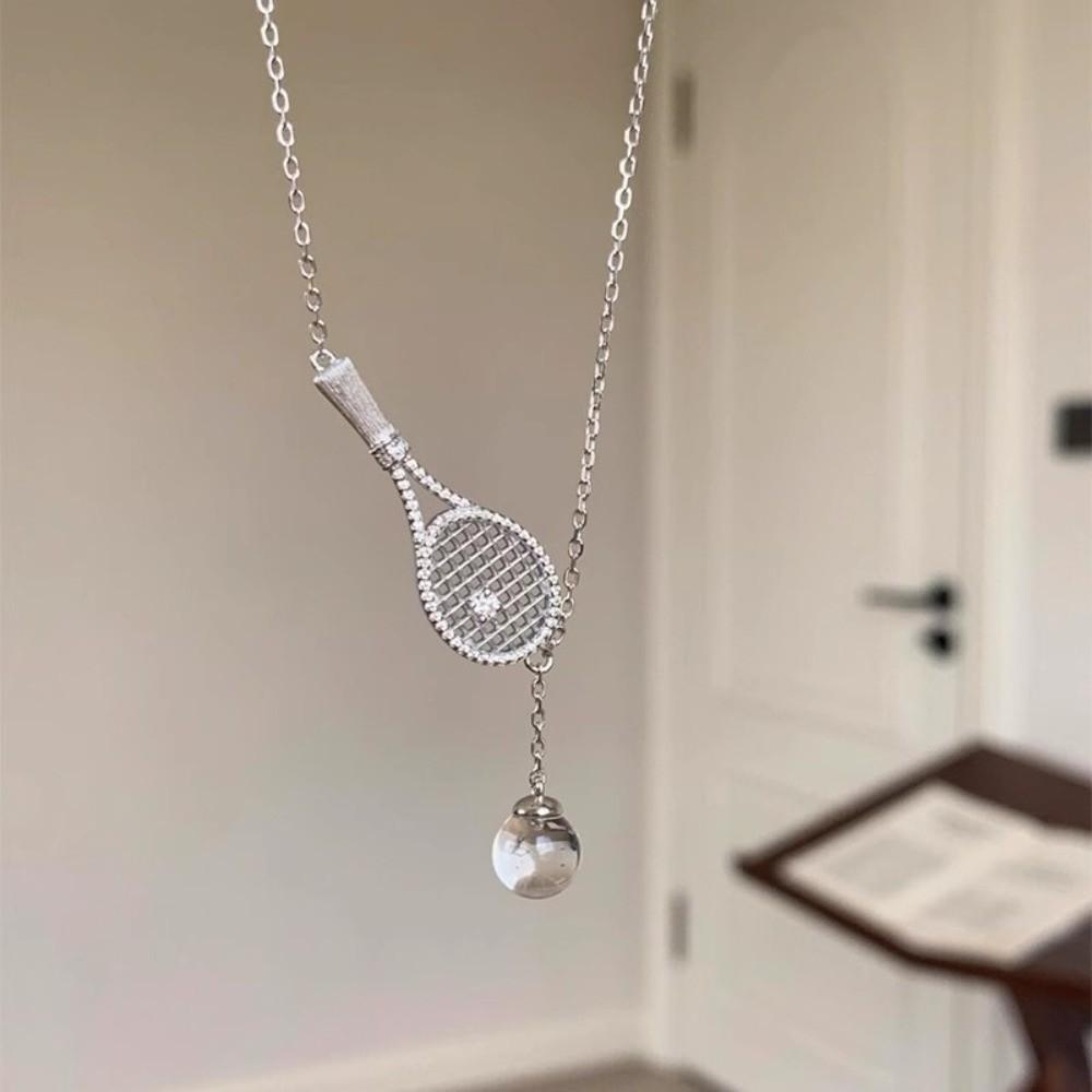 Exquisite Tennis Racket Necklace Zirconia Metal Sweater Chain New Pendant Necklace Jewelry Gifts