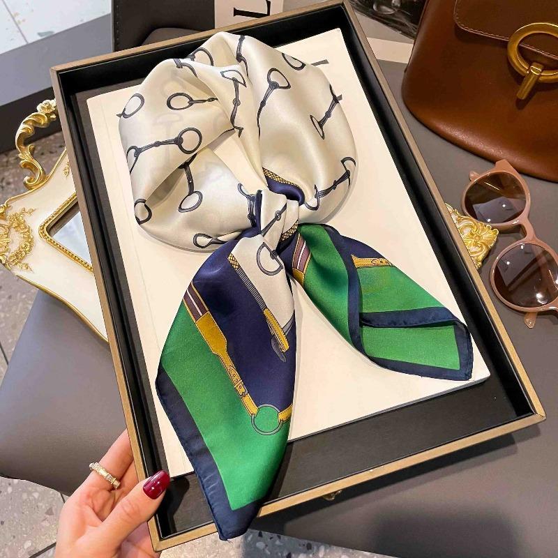 New Striped Silk Scarf Simulation Silk Small Square Scarf Simple Fashion Professional Scarf Silk Scarf Square Scarf High-end Matching