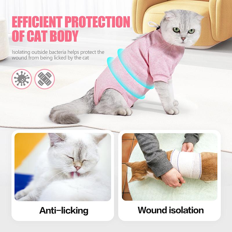 Verstellbares Klettverschluss-Design Haustier-Genesungsset Anti-Lecken Beruhigend Weiche Baumwolle Katze Chirurgischer Anzug Einfache Postoperative Kleidung