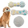 Squeaky Dog Toy Rubber Textured Barbell Bone Ball Dog Chew Toy Teeth Cleaning Toy for Aggressive Chewers Interactive Fetch Play