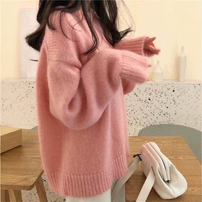 2025 Fall/Winter Women's Mohair Fluffy Loose Sweater - Cozy, Thick Knit In Lazy Style