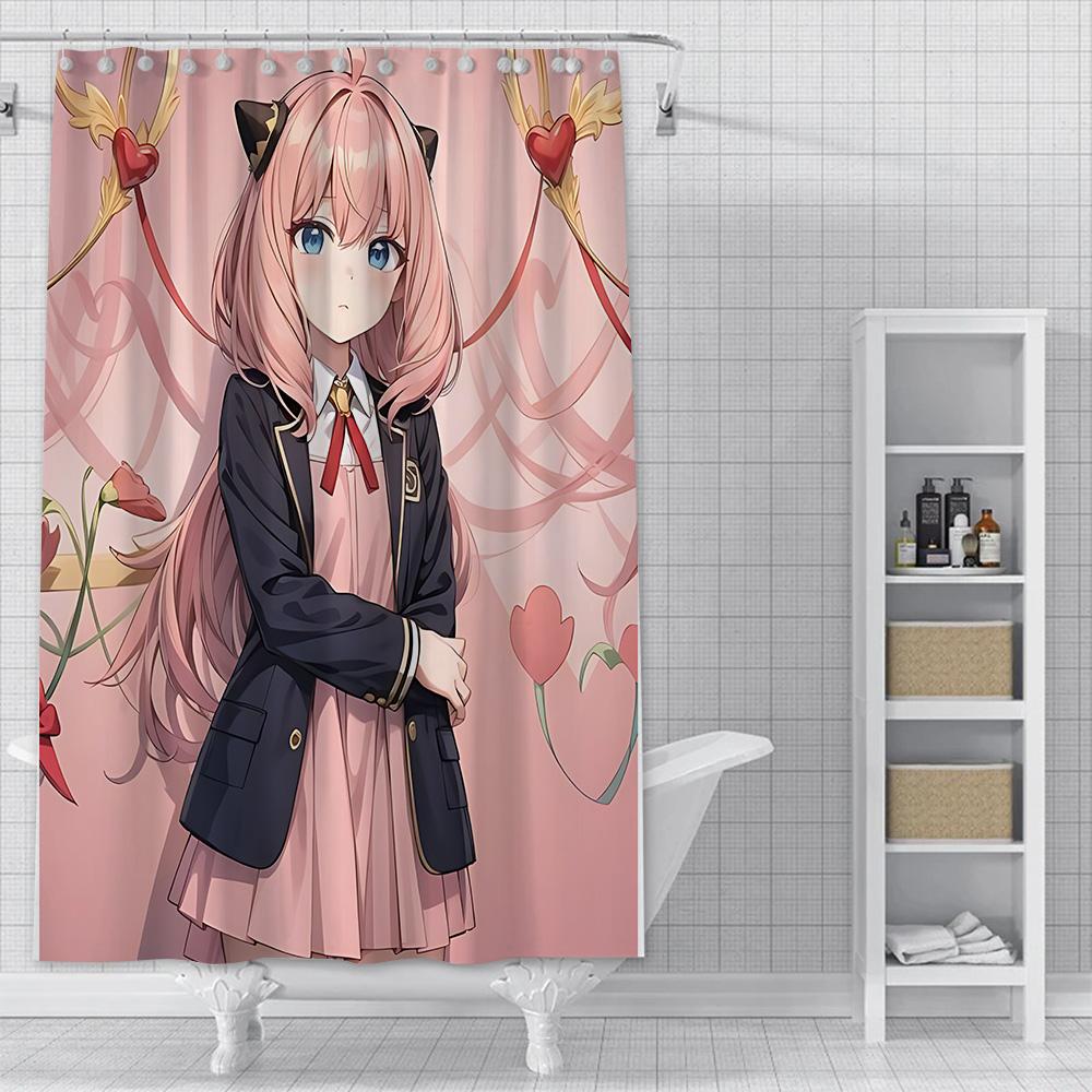 Duschvorhang Wasserdichtes Polyestergewebe Farbe Bunte Vorhänge Anime Spy x Familys Niedliches Gaming Zuhause Badezimmerdeko Mit Haken