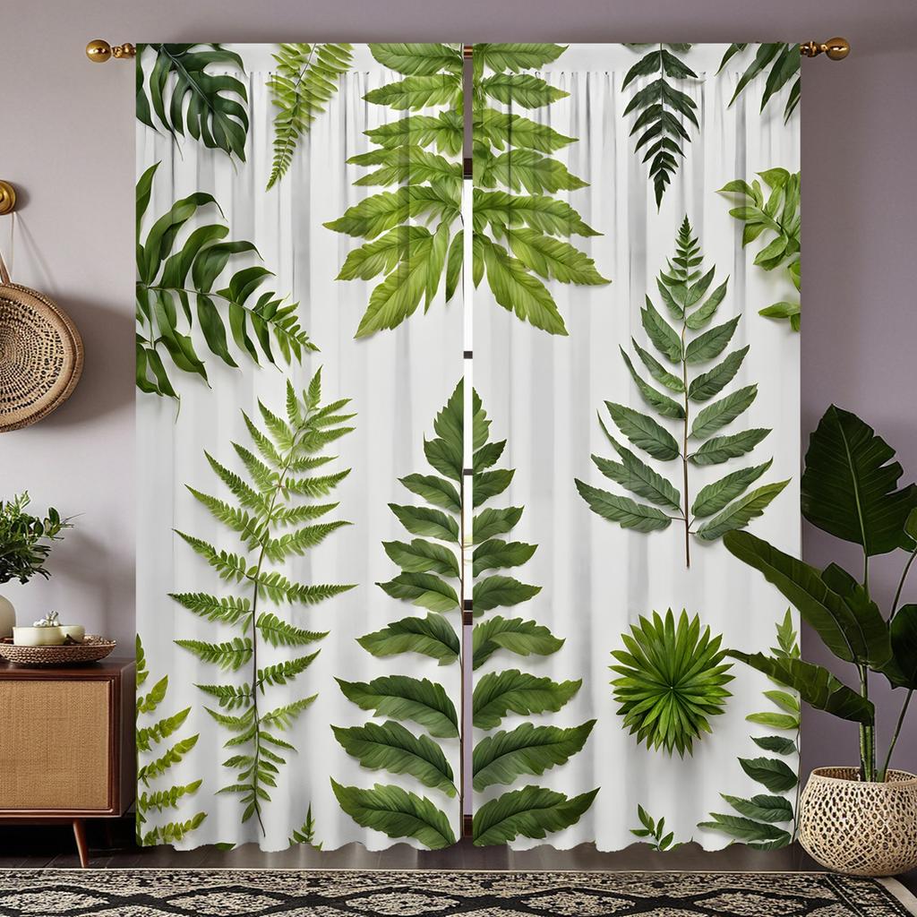 2pcs HD Southeast Asia Rainforest Green Leaf Curtain Green Tie Digital Printed Curtain Home Decoration Style Decorate Living
