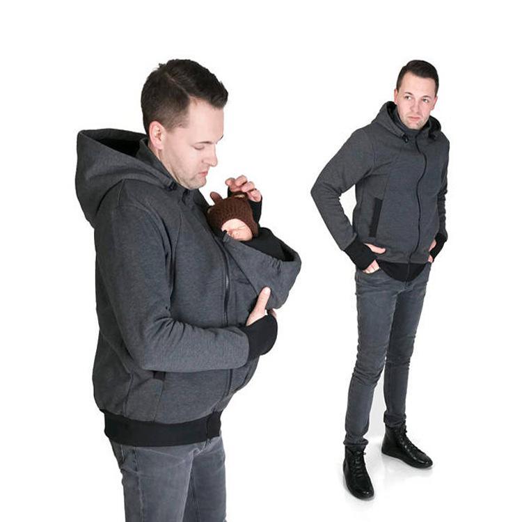 Felpa con Cappuccio Multifunzionale Due-in-uno Papà Canguro Tasca da Uomo Vendita