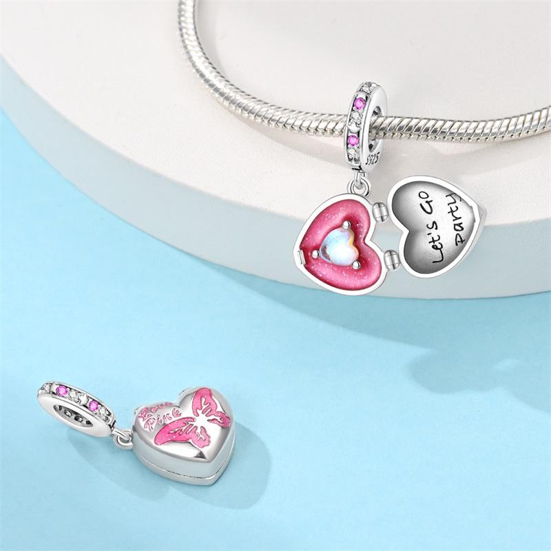 Sweet Romantic Princess Charms S925 Silver Pink Dress Lipstick High Heels Perfume Beads 3mm DIY Fine Jewelry Accessories