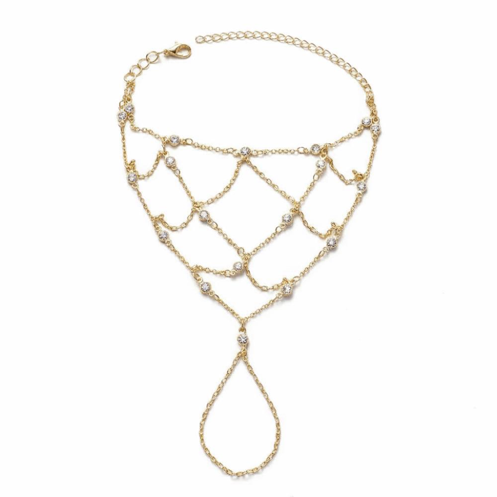 Bohemian Style Hand Chain Bracelet Multilayer Zircon Rhinestone Finger Bracelet Crystal Beads Hollow Design Zircon Bracelet