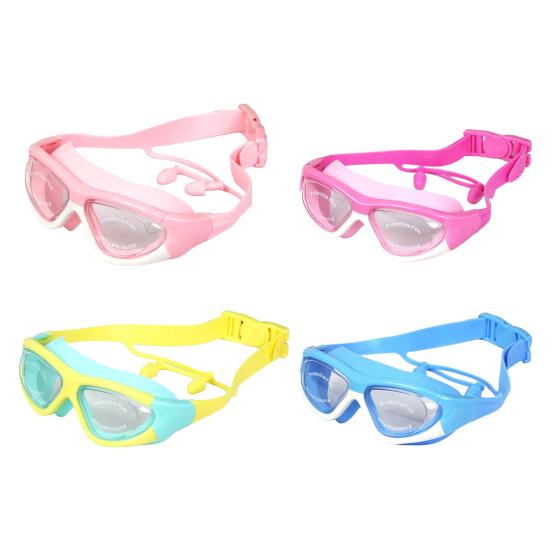 Kids Swim Goggles with Earplugs Waterproof No Leakage Anti-Fog UV Protection Clear Lens Boys Girls Swimming