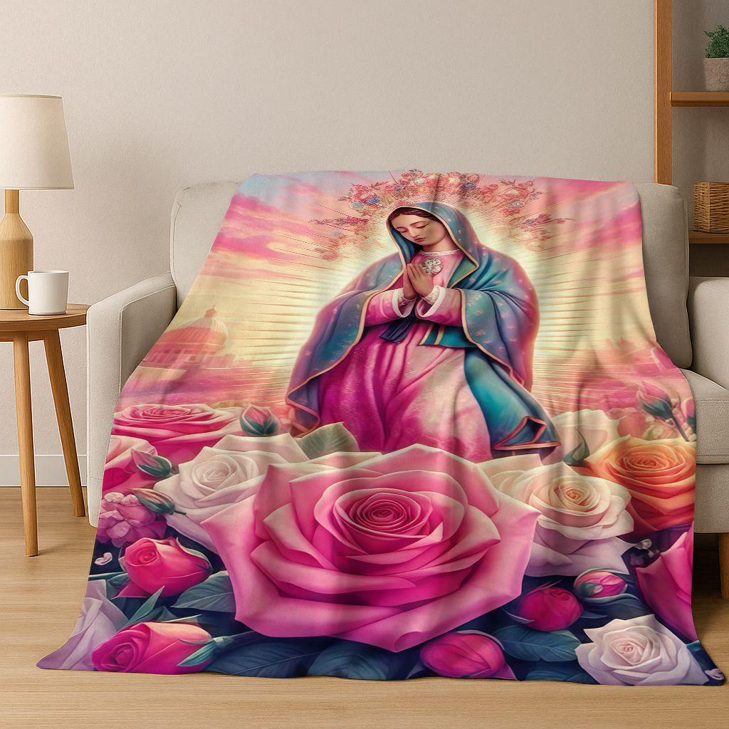 26 Style Faith Virgin Mary Jesus Blessed Flannel Blanket,Cozy Soft Throw Blanket for Home Bedroom Bed Sofa Picnic Cover Gift Kid