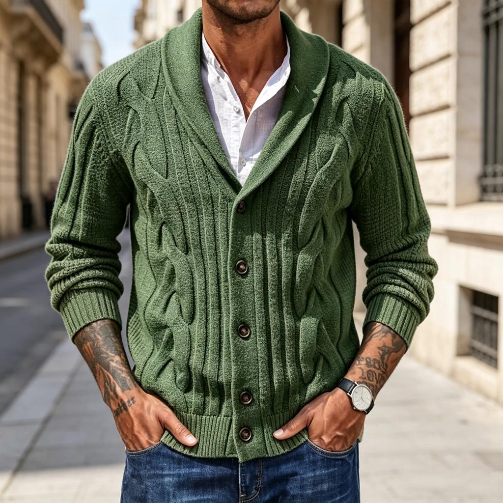 Men's V-Neck Button Cardigan Sweater Long Sleeve Knit Top for Fall Winter