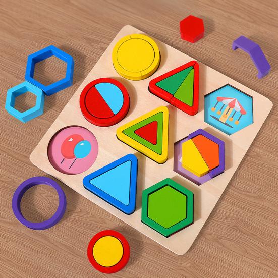 Wooden Geometry Puzzle Board Game Preschool Color Learning Geometric Shape Matching Puzzle Toddlers Boys Girls Educational Puzzle Toy