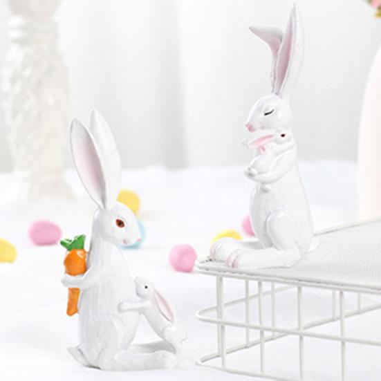 Easter Bunny Decoration Cute Baby Rabbit Resin Tabletop Sculpture Figurine Hand-Carved Mother And for Home Indoor