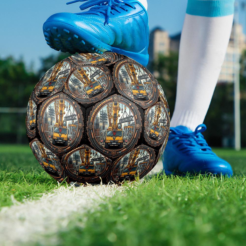 Construction Crane Emblem Round Football Size 5 Adult Ball Suitable for Training Matches and Outdoor Team.