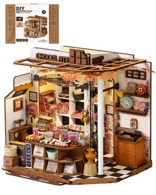 ROBOTIME Miniature House Dollhouse DIY Miniature Kit Dollhouse with LED Lights Mini Model Kit Figure Accessory DIY Craft Toy for Kids and Adults Chris