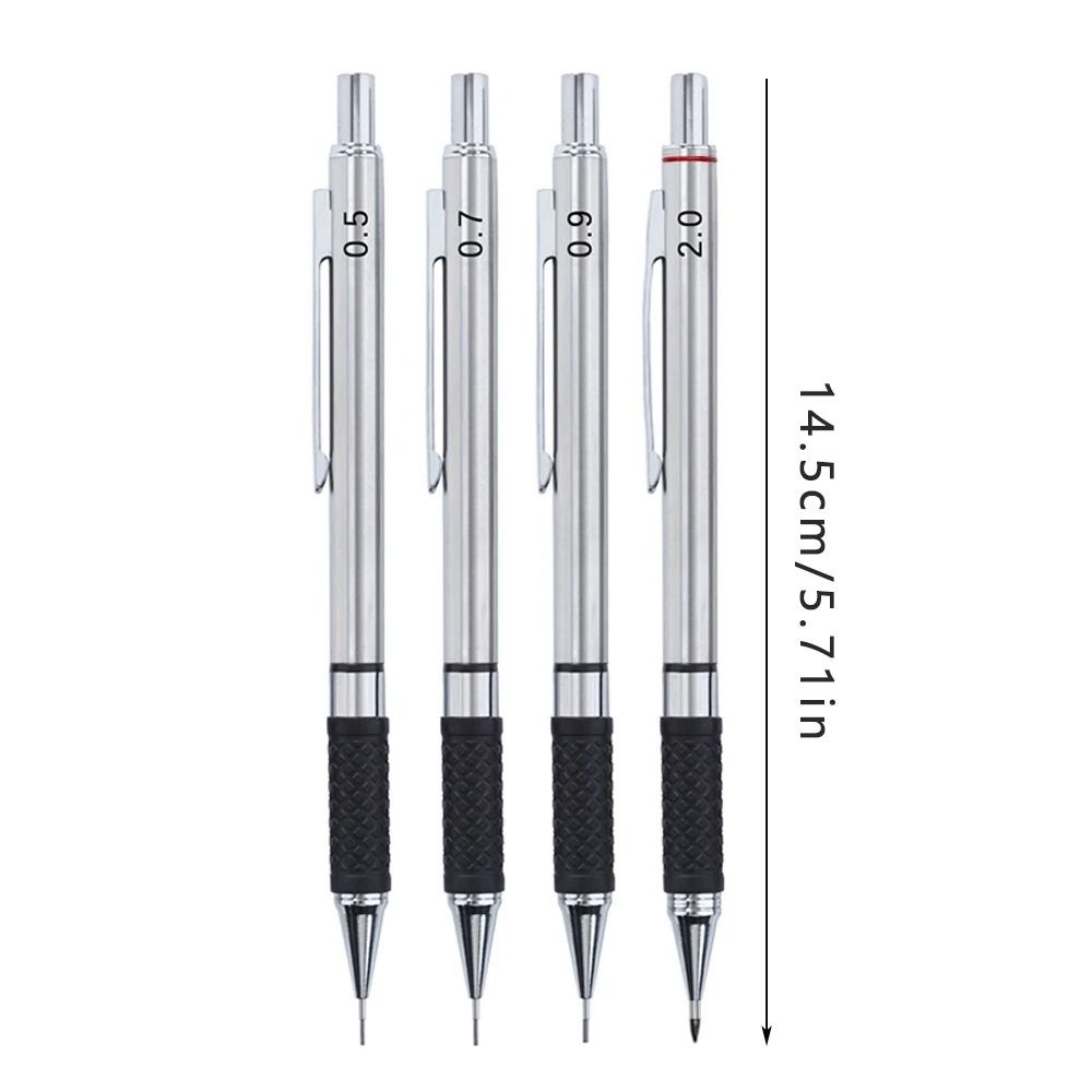 0.5/0.7/0.9/2.0MM Automatic Pencil Metal Sketch Pencil Anti-slip Movable Pencil School Office