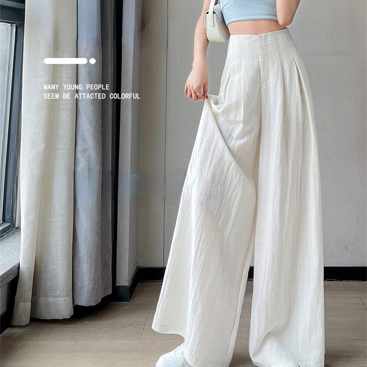 Pantaloni estivi in lino a gamba larga Pantaloni da donna a vita alta in cotone e lino Pantaloni casual per protezione solare