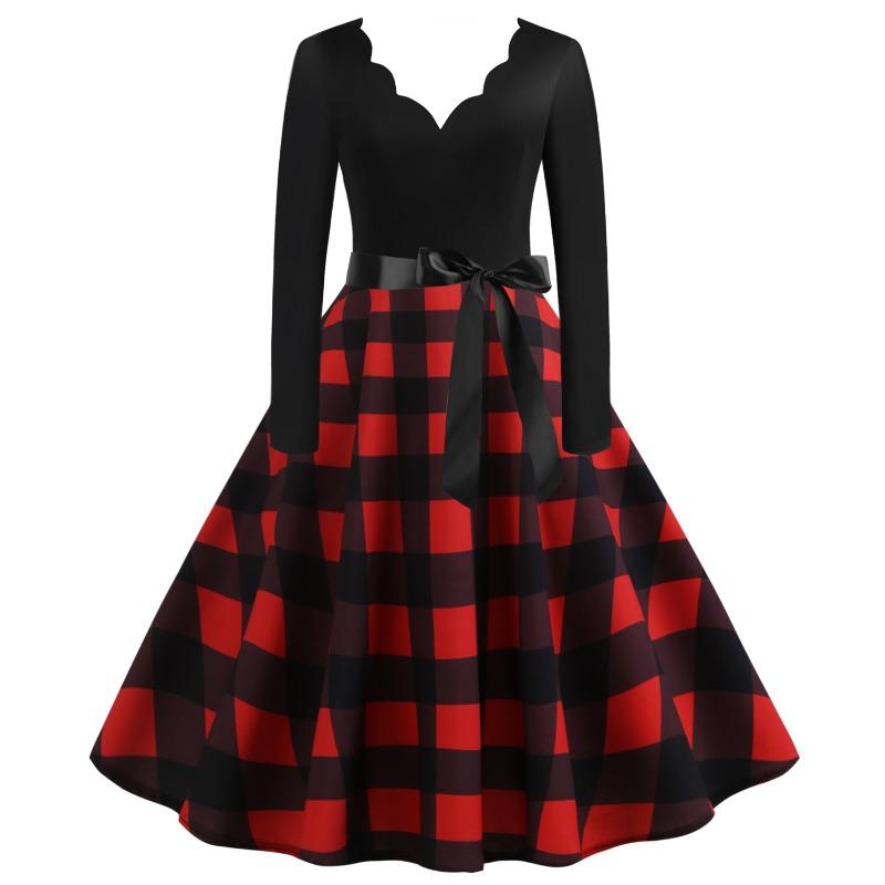 JPNTKY Fashion Spring Autumn V-Neck Long Sleeve Casual Dresses