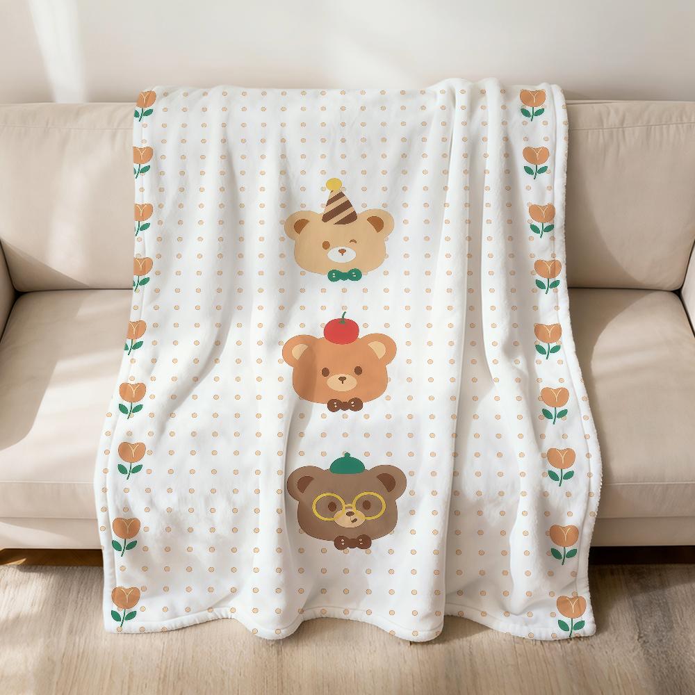 Cute Bear Birthday Art Cartoon Kid Soft Warm Plush Blanket for Dorm Sofa Living Room Pet Hogar Bedroom Gift Nap Home Flannel