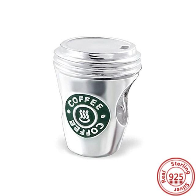 925 Sterling Silver Coffee Cup Ice Cream Wine Glass Pavé Shiny Pendant Beads Fit Charms Bracelet Jewelry