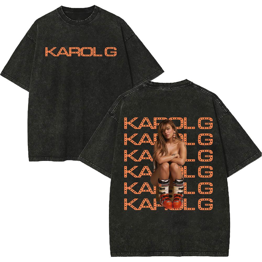 Vintage Tvättad Karol G Tropicoqueta Tour 2026 T-shirts Herr Dam Mode Popmusik T-shirt Sommar Avslappnad Lös Bomulls-T-shirt
