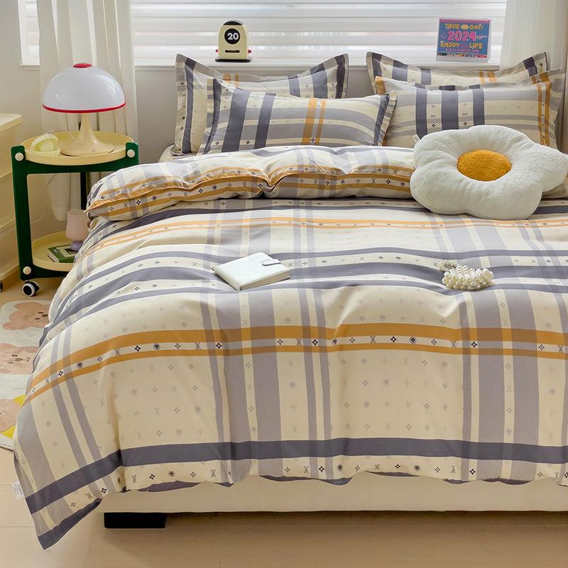 Class A Maternal And Infant Grade Ins Small Fresh Thickened Abraded Four-Piece Set Skin-Friendly Sheets Washed Cotton Quilt Cover Dormitory 3Pcs Set