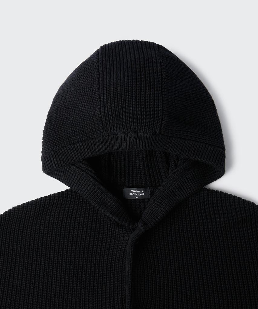 Musinsa Standard Ribbed Knit Hooded Cardigan [Black]