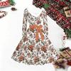 Women Floral Print Midi Dress, Long Sleeve V‑Neck Furry Trim A‑Line Party Dress, Christmas Limited Edition