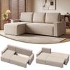Corner Sofa with Sleep Function and Reversible Chaise Longue, L-Shaped 3-Seater Sofa with Velour Cover, Beige