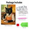 Framed Pearl Painting Kit Black Cat Drinking Coffee 3D Shiny Bead Art Canvas for Bedroom Living Room Decoration Wall Art DIY Crafts 144
