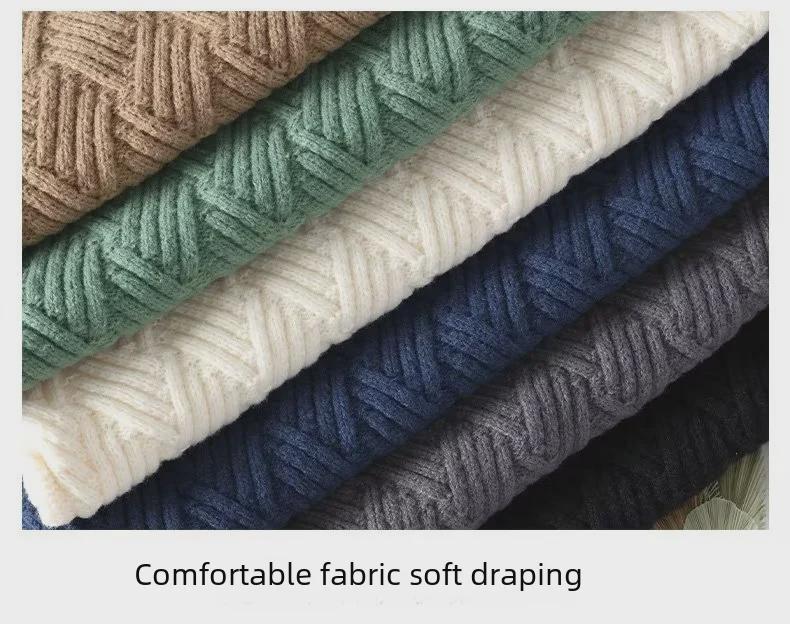Ανδρικό Πλεκτό Πουλόβερ Μονόχρωμο Φαρδύ με Στρογγυλή Λαιμόκοψη - Χαλαρό Πλεγμένο Κότσους για Φθινόπωρο και Χειμώνα