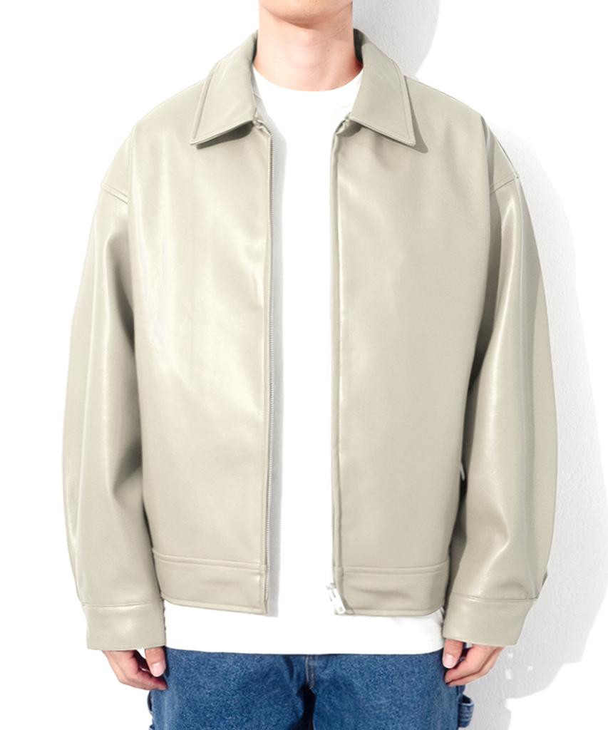 Qt8 Garments Lb Synthetic Leather Single Jacket (Cream)
