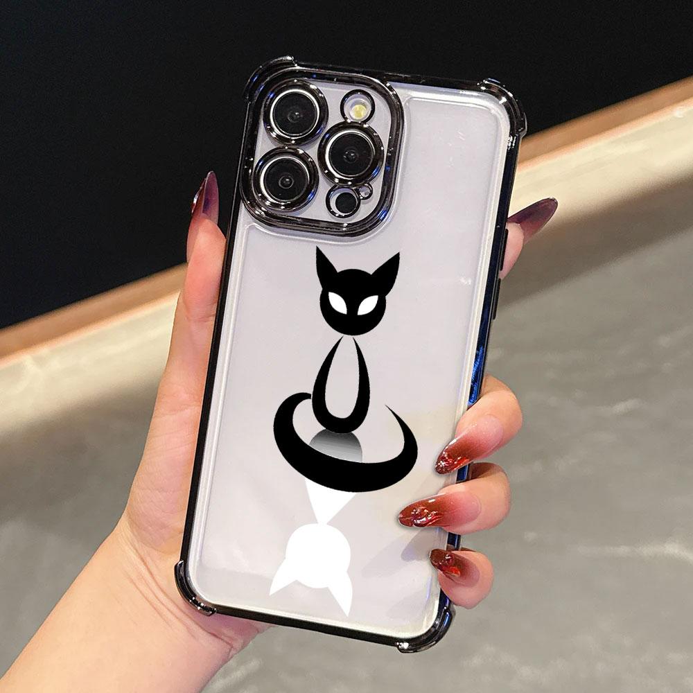 Cartoon Cute Little Black Cat Funda For iPhone 18 17 Pro 16 15 14 13 12 11 Pro Max Case 17 Plus 17E 16E 17Air Silicone Phone Cover