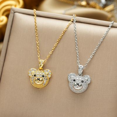 Hot-selling Full-diamond Bear Head Necklace Light Luxury Versatile Design Niche Collarbone Chain