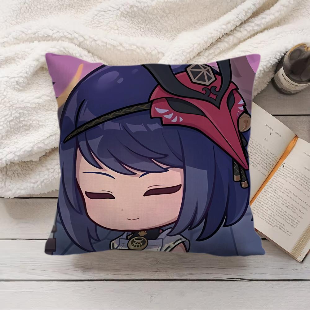Kujo Sara Cute Genshin Impact Cushion Cover Silky Short Plush Invisible Zipper Dustproof Sofa Pillow Case For Home Decor
