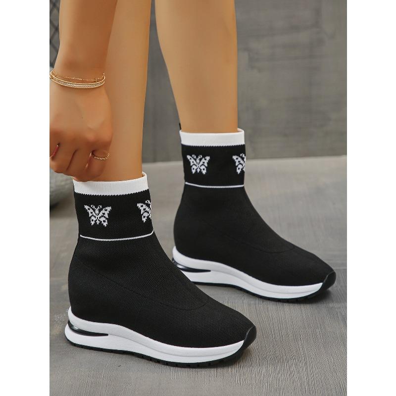 Stivaletti Calzino in Maglia Taglie Forti da Donna Nuova Piattaforma Zeppa Invisibile Leggeri Slip-on Autunno