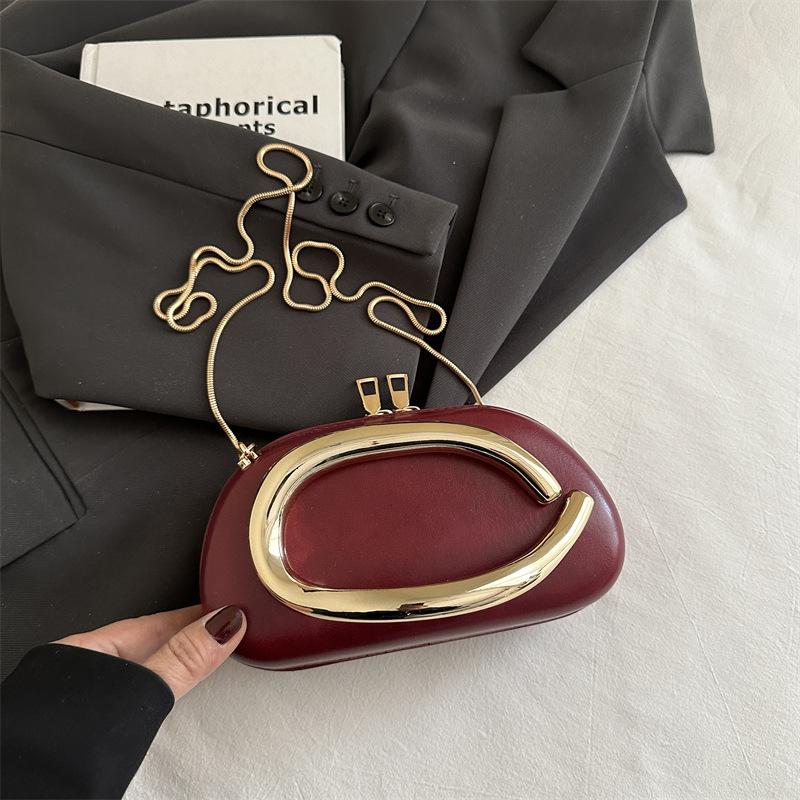 Elegant Oval Faux Leather Evening Clutch Bag for Women, Detachable Chain Strap Shoulder Crossbody Purse, Chic Party Handbag