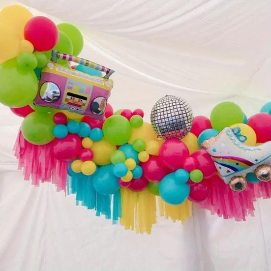 3 Pcs Disco Party Balloons Inflatable Sunglasses Roller/Skate/Boombox Balloons 80s 90s Retro Color Foil Balloons for Disco Theme Birthday Party