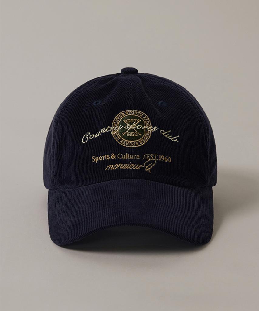 Kyuseu Lettering Corduroy Ball Cap - Navy